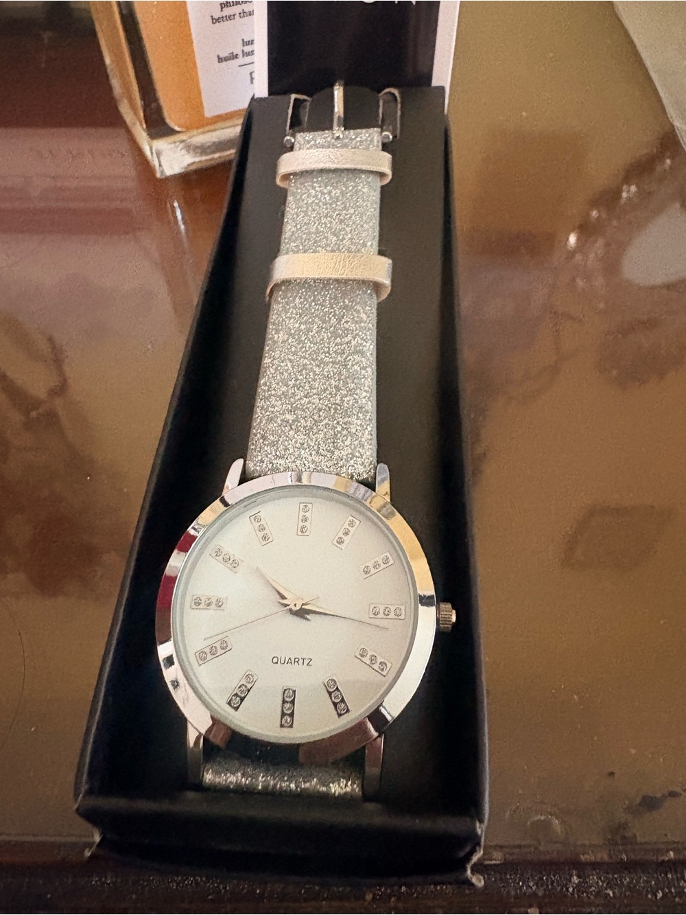 Silver Glitter Strap Quartz Watch